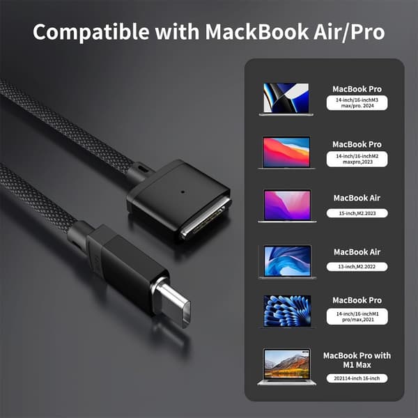 USB-C til MagSafe 3-kabel til MacBook Pro og Air Nylon 2m 140W