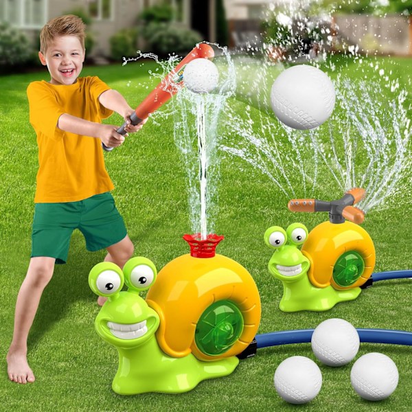 2-i-1 Snigel Vattensprinkler Basebollleksaker, 360° Roterande Vattenspray Lek med 2 Sprinklerhuvuden, för Pojkar Flickor