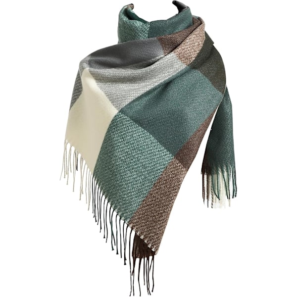 Halstørklæder til Kvinder Vinter Tørklæder Tartan Wraps Lang Spinding Kvast Sjal Stola Damer Varmt Halstørklæde Green&Brown
