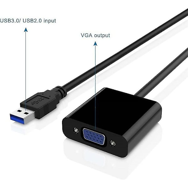 USB 3.0 - VGA-sovitinmuunnin, 1080P USB - VGA-videonäytönohjaimen ulkoinen kaapelisovitin
