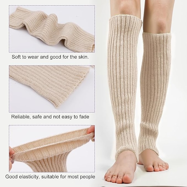 Säärystimet, pehmeät säärystimet, muodikkaat ribbineulotut säärystimet, joustavat säärystimet tytöille cosplay-asuun, joulujuhliin, urheiluun, joogaan Beige