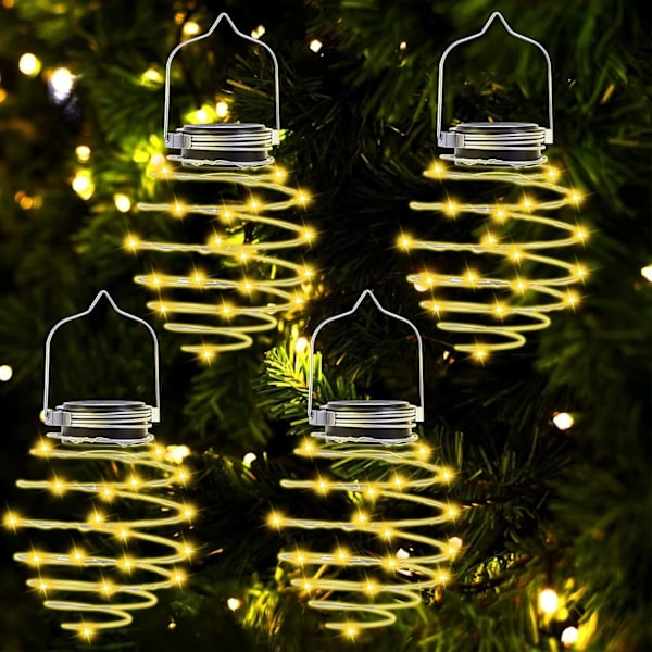 Solcellslampa för utomhus, 4 stycken 80 LED Solspiral Ljus Metall Sollampa Hängande Solcellslampa Vattentät IP65 för Trädgård, Terrass