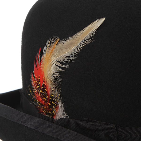 Unisex Hard Top Uld Bowler Hat Med Fjer Satinforet Størrelser S Til Xl S
