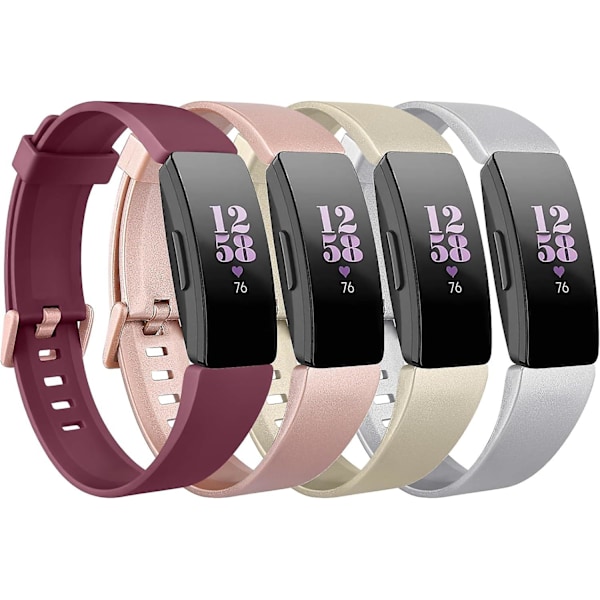 Yhteensopiva Fitbit Inspire -hihnan kanssa - Vedenkestävä pehmeä urheilullinen vaihtohihna 4 kpl