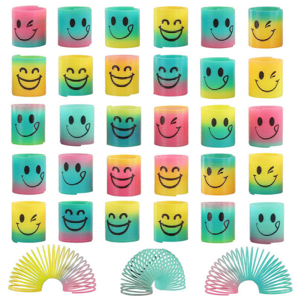 Elastiska leksaker 30 stycken färgglada elastiska ringar, smiley fjäderringar