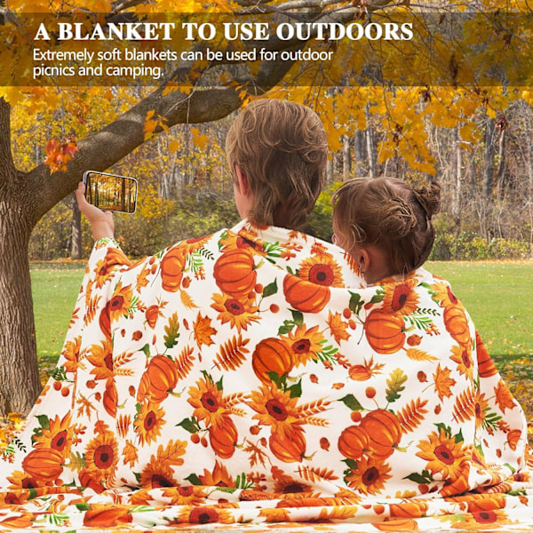 Efterårstæppe, Græskarblad Efterårternet Tæppe til Sofa Seng, Orange Ternet Tæppe til Efterår, (127 cm x 152 cm)