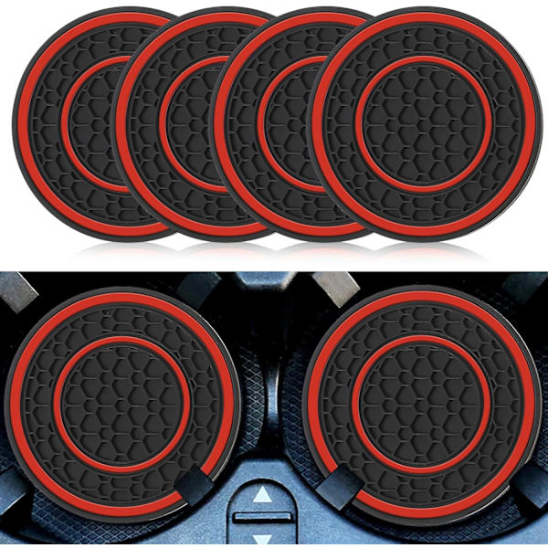 4 kpl Auton Mukitelineen Pohjia, 7 cm Liukumattomat Auton Mukinaluset, Pölytiivis Mukitelineen Pohja Autoon, Mukitelineen Sisäosa red