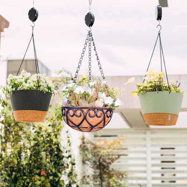 8 tommer hængekurve - Rund metaltråd hængepotte, Linerkæde rund tråd planteholder | Blomsterpotte metal udendørs rund kurv 2 stk