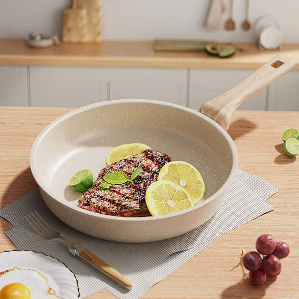 24 cm Hvid Granit Non-Stick Pande med Varmebestandigt Håndtag Kompatibel med Alle Komfurer