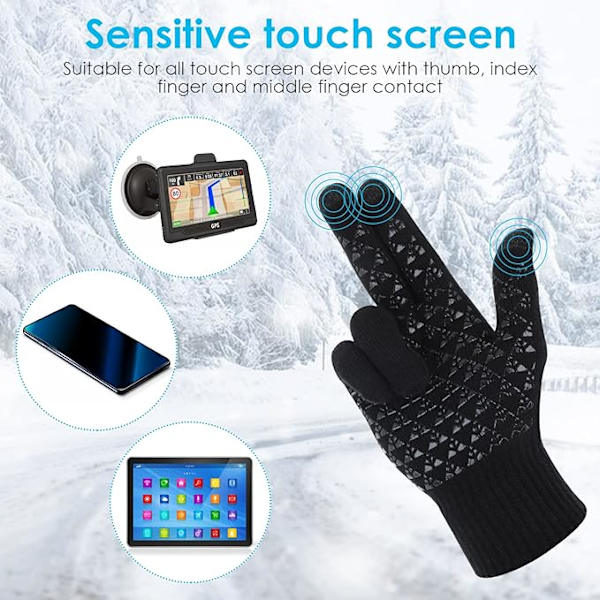 Vintervarma Handskar, Lätta Pekskärmstermiska Handskar Vinter Halksäkra Grepphandskar, Mjuk Stickad Foder, Elastisk Stickad Stretchmaterial blck