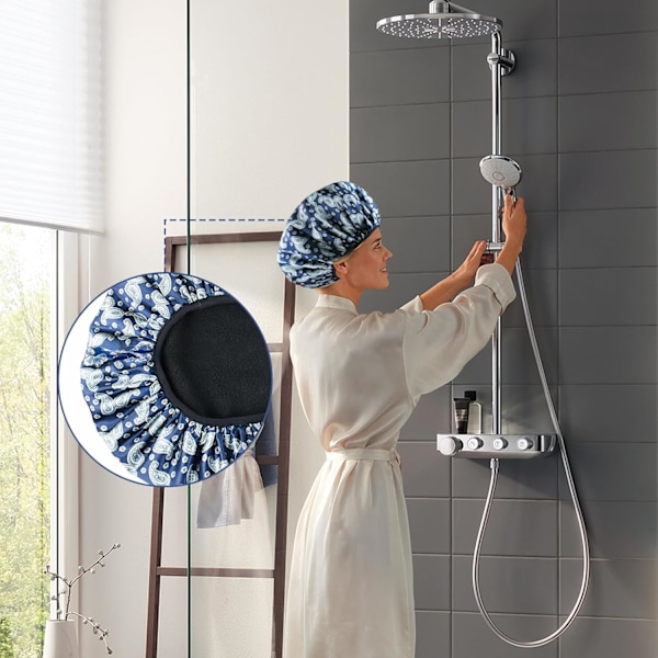 Brusehætte til Kvinder, Triple-Layer Satin Brusehætte, Ekstra Stor Brusehætte, Vandtæt Brusehætte med Mikrofiberforing, Brusehætte