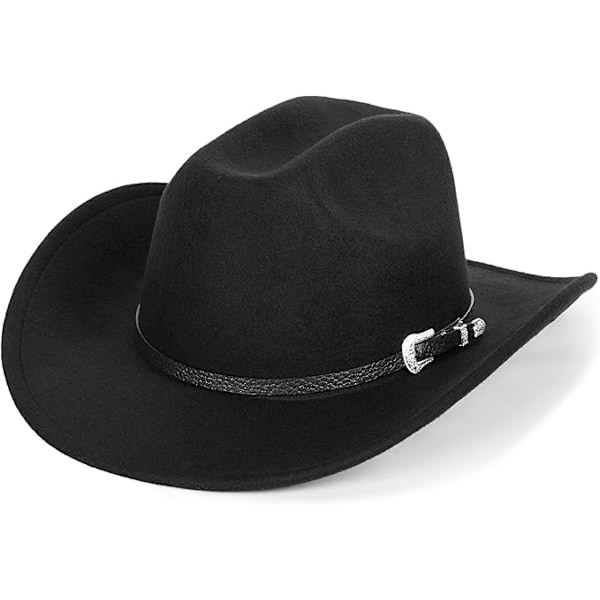 Formbar Western Cowboy Hat til Mænd Kvinder Filt Fedora Hat Outback Cowgirl Jazz Hatte med Bæltespænde style 2