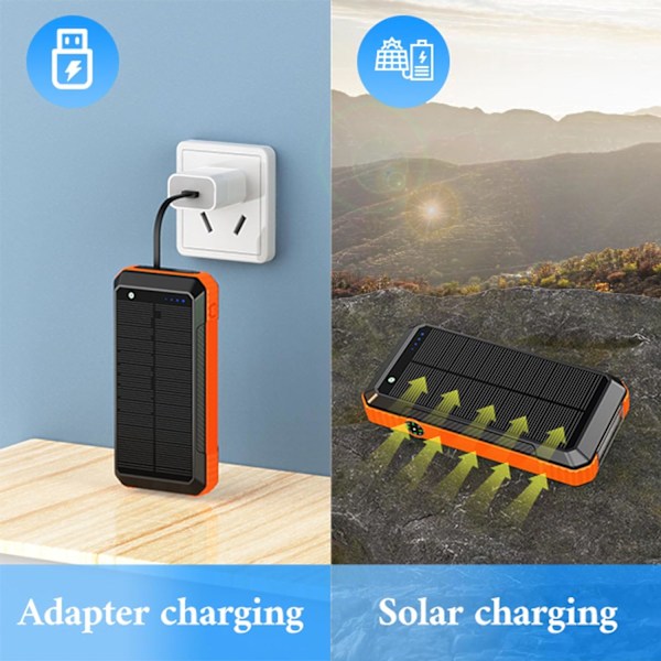 Solar Power Bank Trådløs Oplader 33800mAh Orange
