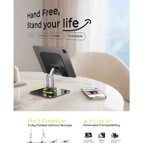 iPad Stativ Holder Justerbart Nettbrettstativ for Skrivebord, 2025 for iPad Tilbehør for Datatilbehør iPad Holder