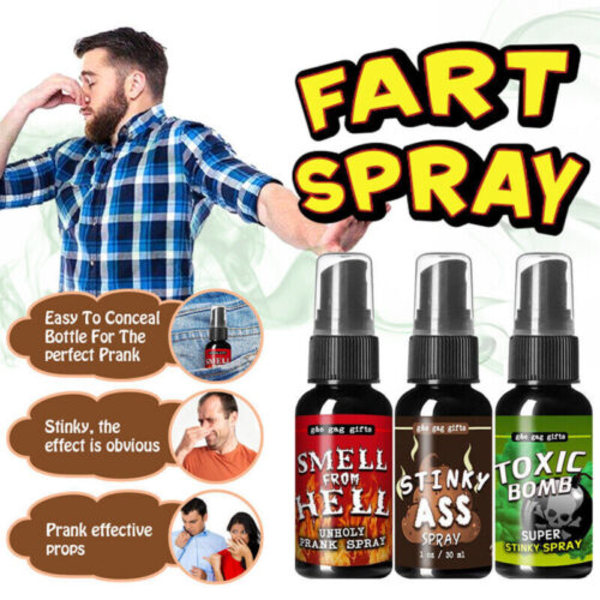 Liquid Fart Spray Can Stink Bomb Crap Gag Prank Toy Joke ABC 3pcs