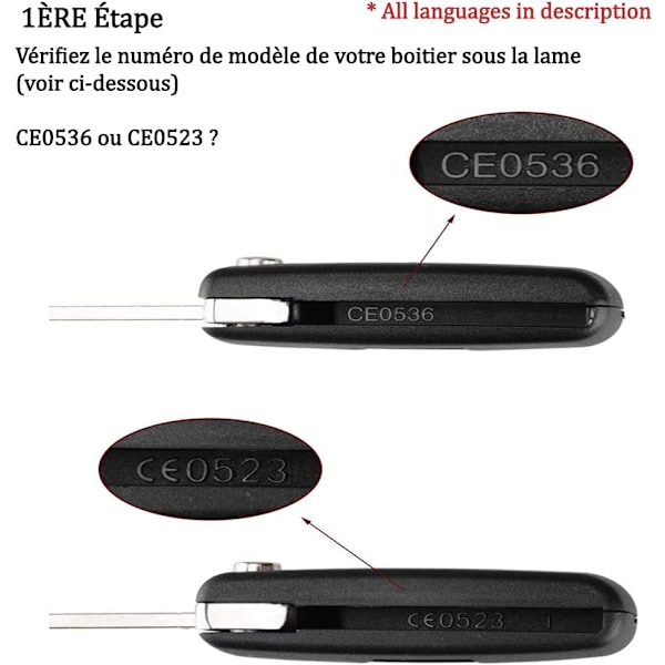 Knappar Bagagelucka Nyckelskal Kompatibel CE0536 Vikbar Flip Nyckel för Peugeot 207 307 308 407 408 3008 5008 Citroen C2 C3 C4 C5 C6 C8 (Bagageluckeknapp, CE0536)