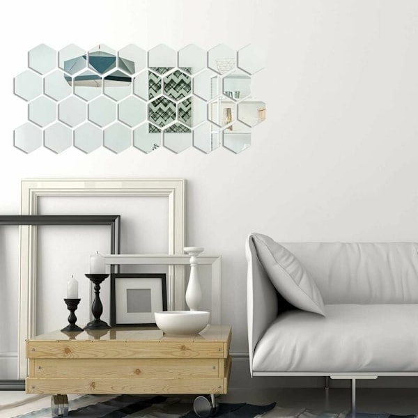 36 st Hexagon Spegelplattor i Akryl, Självhäftande Flexibla Spegelplattor DIY Konst Spegel för Vardagsrum Sovrum Badrum