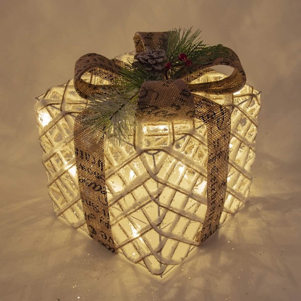 Julverkstadens Set med 3 Ljussatta Julaskar/Inomhus Juldekorationer / 45 Varma Vita LED-lampor