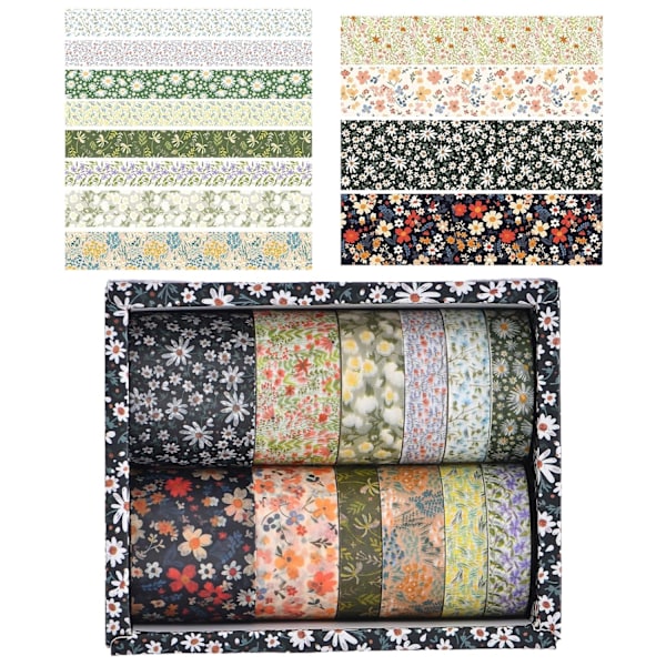 Tape Sæt 2 Sæt Washi Tape Sæt Blomster Washi Tape Klæbebånd Blomst Print Dekorativt Tape til DIY Håndværk Gaveindpakning Scrapbooking