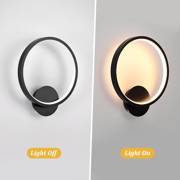 Vägglampa inomhus LED 13W väggbelysning rund väggspotlight varmvit för sovrum vardagsrum hall trappa AC 230V svart