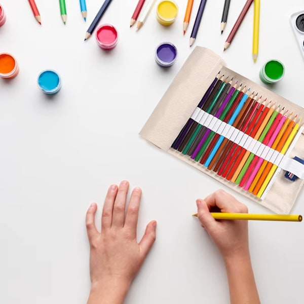 2 st Canvas Pennafodral 36 Hål Upprullningsbart Pennafodral Canvas Pennahållare Färgpenna Rullhållare Förvaringsväska för Konstnär Skola Kontor