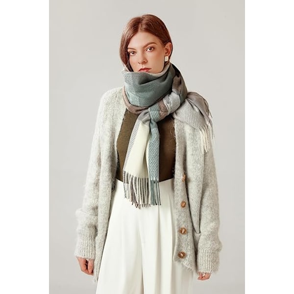 Halstørklæder til Kvinder Vinter Tørklæder Tartan Wraps Lang Spinding Kvast Sjal Stola Damer Varmt Halstørklæde Green&Brown