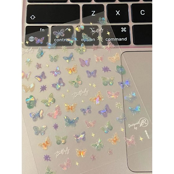 3 st Färgade Fjärilsdekaler för Naglar - 3D Självhäftande Laser Fjärilsnageldekaler Retro Relief Transparenta Fjärilsnageldekaler