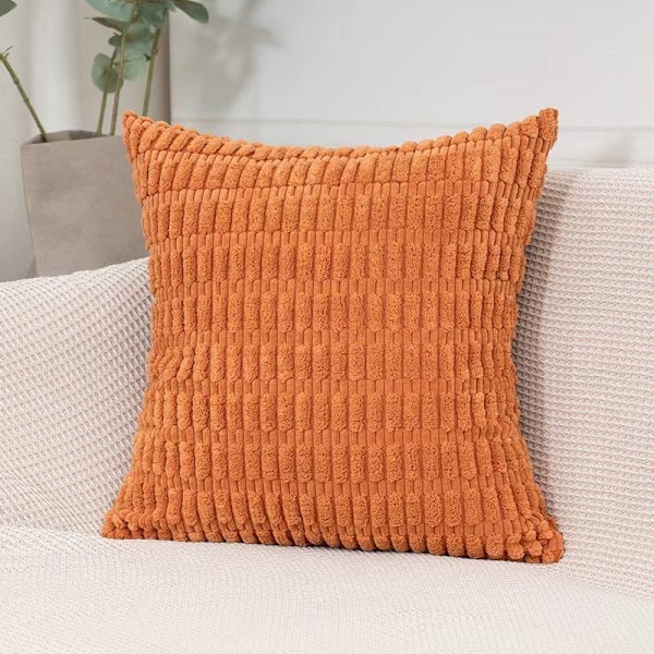 Kuddfodral set om 2 i sammet, dekorativt fyrkantigt randigt örngott med sydda kanter, kuddfodral 50 x 50 cm Orange