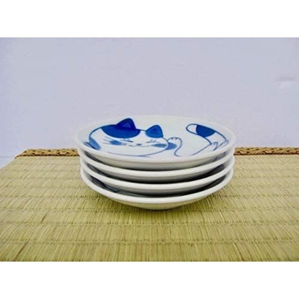 Japansk liten tallrik set keramik söta katter design aptitretare dessert sushi sås rätter, 3,94 x 0,8 tum, set med 4
