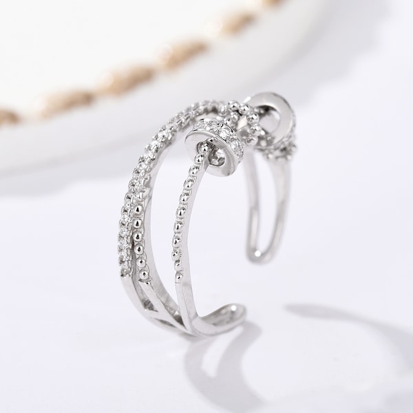 Sterling Silverring med Kubisk Zirkon - Justerbar Stress Spinner Ångest Ring