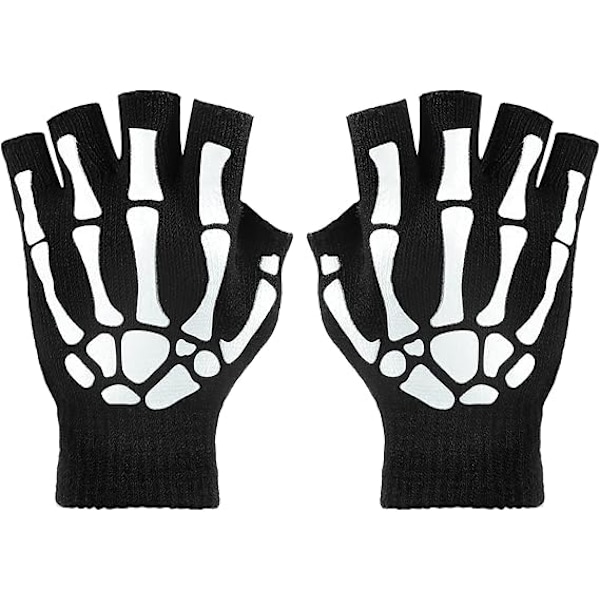 3 Par Skelet Fingerløse Handsker Selvlysende Handsker til Børn Voksen Halloween