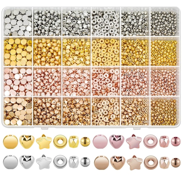2160 Stykker Gull Spacer Perler Sett, Assorterte Runde Stjerne Gull Perler for Armbånd Smykkelaging