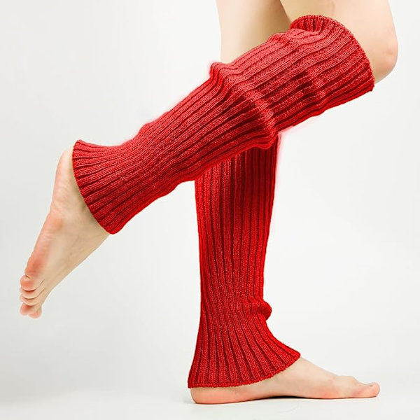 Säärystimet, pehmeät säärystimet, muodikkaat ribbineulotut säärystimet, joustavat säärystimet tytöille cosplay-asuun, joulujuhliin, urheiluun, joogaan Red