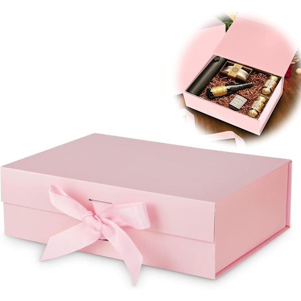 Presentask med rosett, magnetisk presentask med lock, återanvändbar presentförpackning, för födelsedag, jul, Alla hjärtans dag pink