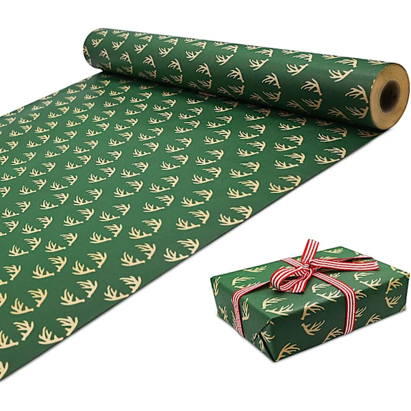 2 Rullar Presentpapper, 43cm x 300cm Stor Rulle Julpapper Återvinningsbart Kraftpapper