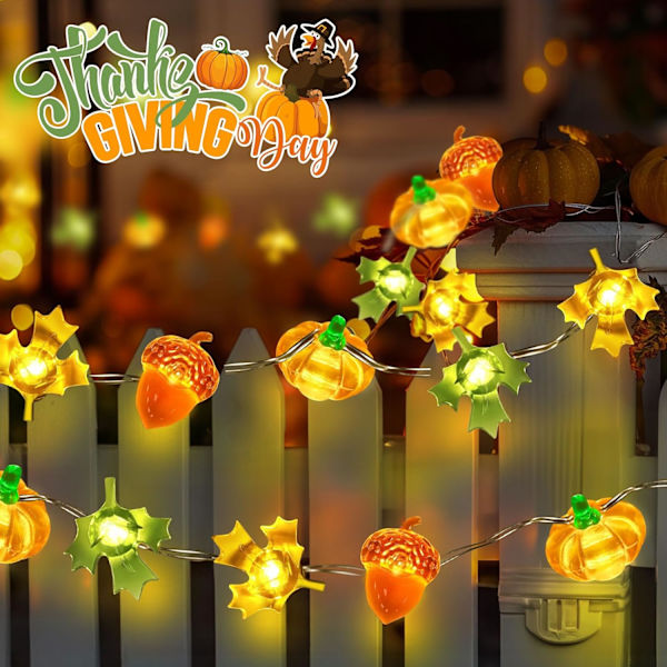 10ft 30 LED Pumpa Lönnlöv Ljus Batteridriven Fe Ljussträng Höst Skörd Bord Inomhus Höstdekor Halloween Festdekor