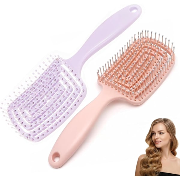 2-pack Utrasslande Hårborste, Lätt Utrasslande Ventilerad Hårstyling Kam Salong för Långt Tjockt Lockigt Rakt Torrt Vått Hår