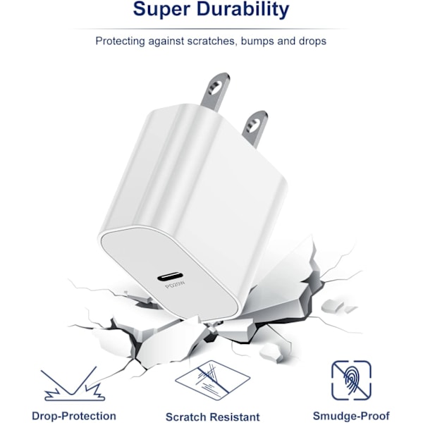Snabbladdare för iPhone 20W Väggladdare med USB C till Lightning-kabel 1.8m, Typ C Laddningsadapter Kub