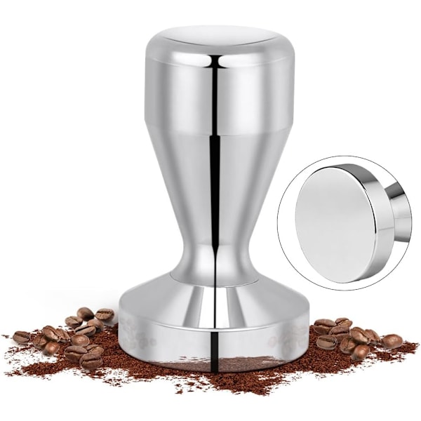 Kaffetamper, 51 mm espressokaffe press i rostfritt stål, silver, tamper för kaffebartillbehör med silikontampermatta