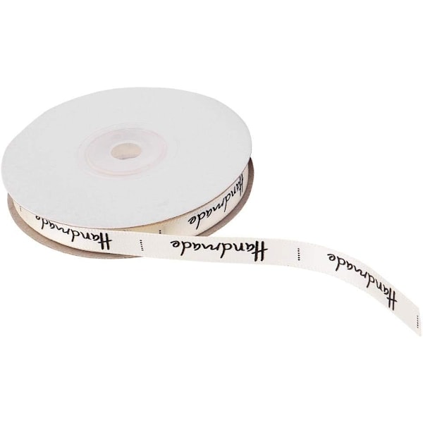 25 Yards Bomullsband, 1cm Bredd HANDMADE Bokstav Bomullsband Presentförpackning Satin för Hantverk Present Deko (Beige)