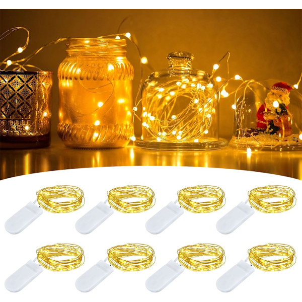 Mini-valosarja paristokäyttöinen 20 LED 2M, lämmin valkoinen koristevalosarja, paristoilla sisä- ja ulkokäyttöön, 8 kpl