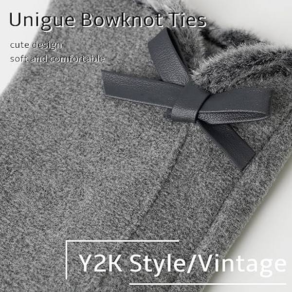 Dame Touch Screen Hansker - Vintervarme Fleeceforede Touchscreen Hansker Termiske Semskede Hansker med Pels Full Finger Votter for Kvinner Jenter grey