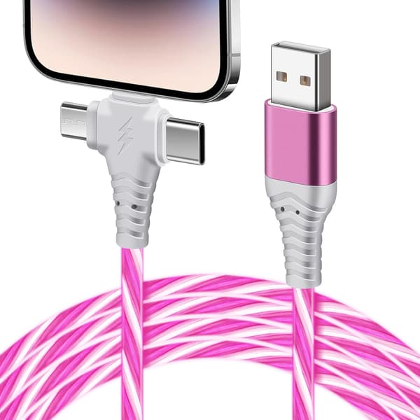Lysende Multi Ladekabel 3 i 1 Glødende Hurtigladekabel 120W Lysende Multi Laderkabel med USB til iOS/Type C/Micro USB