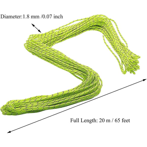 2 mm fluorescerande reflekterande tältrep campingrep paracord 20 meter (grön, 20 m)