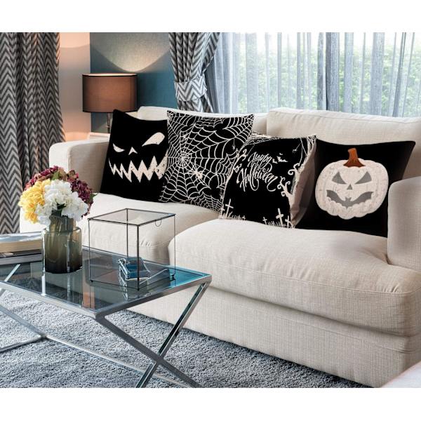 Happy Halloween Pudebetræk Græskar Edderkoppespind Pudebetræk Sort Linned Pyntepudebetræk Pudebetræk til Hjem Halloween Dekoration