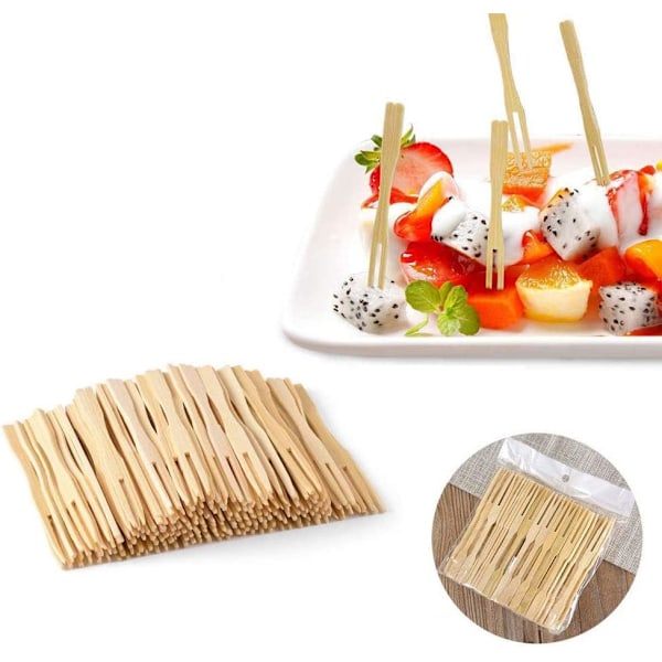 Bambusgafler, 3,5 tommer, 200 stk, Mini matpinner spyd for forretter, frukt, bakverk, dessert, pynt, sandwich