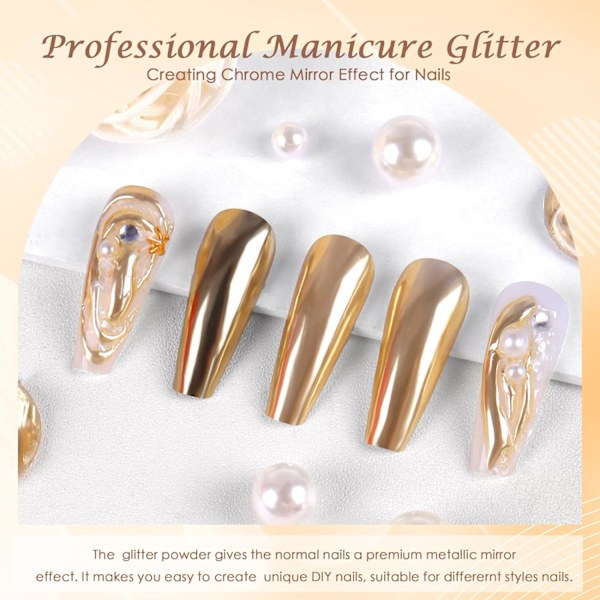 Krom Nagelpulver Spegeleffekt Metalliskt Damm Holografiskt Glitter Glaserad Manikyr Dekoration Reflekterande Pigment för DIY Guld