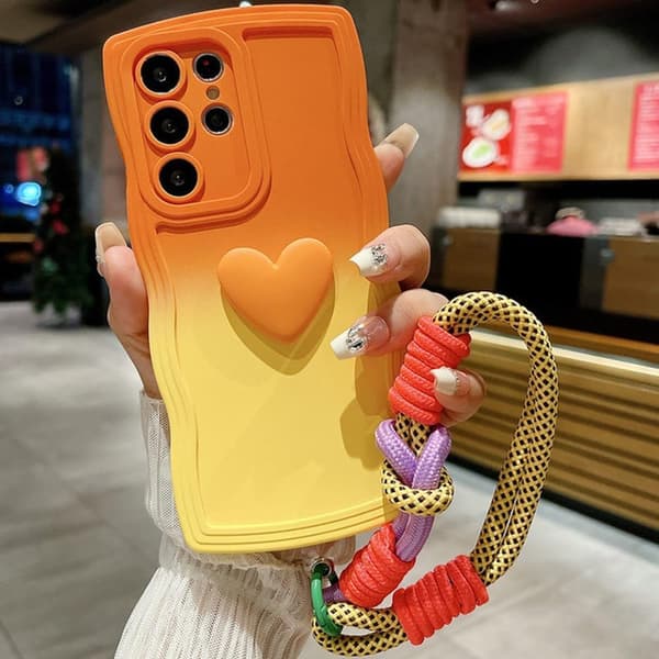 s24plus Kærlighedshjerte Gradient Håndledsrem Etui Til Samsung Galaxy S-serie, Orange Gul s24plus
