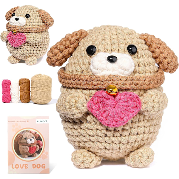 Heklesett for nybegynnere, Heklegarnsett med dyremotiv Bomull-Nylon Blandingsgarn Hund Heklesett Inkluderer Instruksjoner og Videoopplæringer style 1