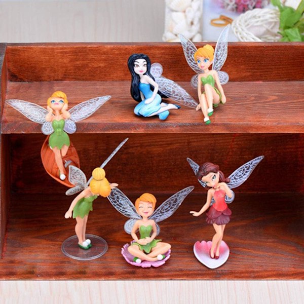 6 st Blomsterfé Pixie Flygande Vinge Familj Miniatyr Blomsterfé Flickor Dockhus Trädgård Ornament Tillbehör